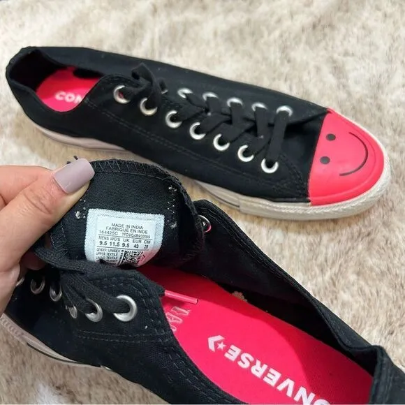 Converse CTAS OX Happy Smiley Face Black Racer Pink Sneakers Shoes M 9.5 W 11.5