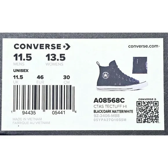 Converse CTAS TecTuff Hi Black Dark Men's Shoes Size 11.5