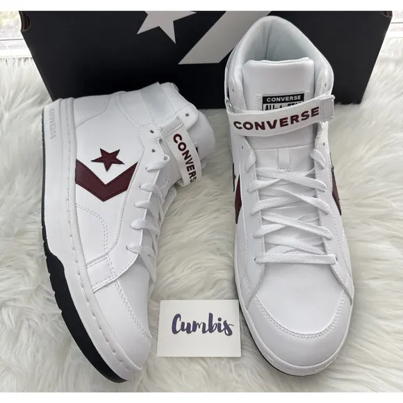 Converse Men's Pro Blaze V2 Mid Size 13 White Red Leather Athletic Casual Shoes