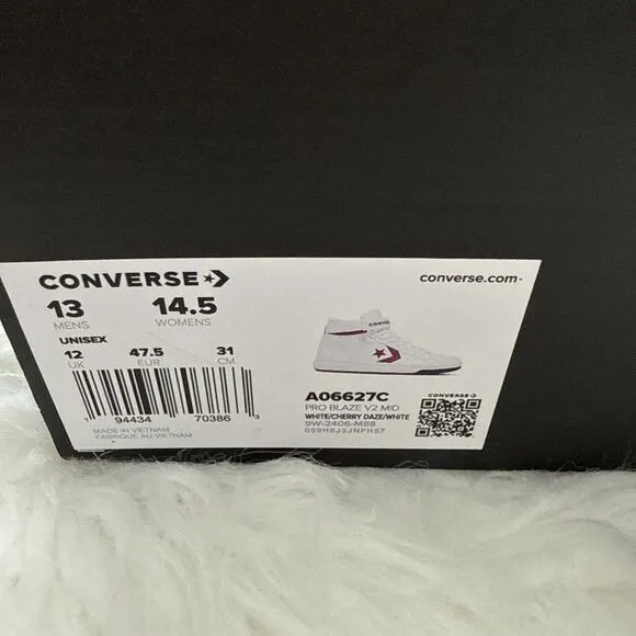 Converse Men's Pro Blaze V2 Mid Size 13 White Red Leather Athletic Casual Shoes
