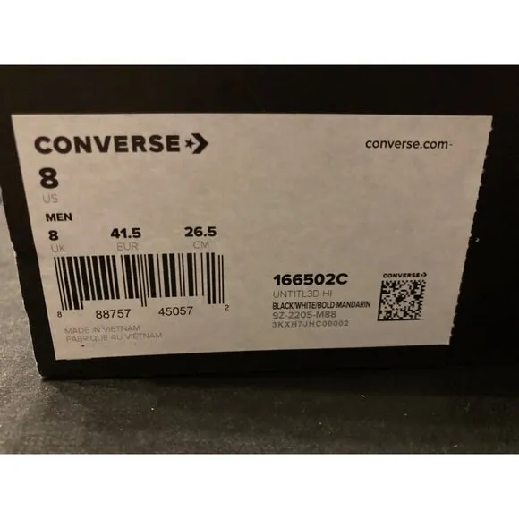 Converse Untitled Hi 'Not A Chuck' Black/Mandarin Orange Men's Shoes 8 US New