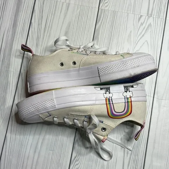 Converse Ctas Lift Ox Egret/University Red Platform Rainbow Pride