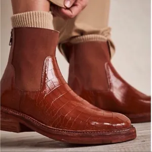 COPY - Free People Santa Fe Arlo Chelsea Boots Croc Embossed Leather Boots Croc…