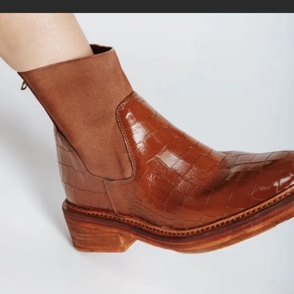 COPY - Free People Santa Fe Arlo Chelsea Boots Croc Embossed Leather Boots Croc…