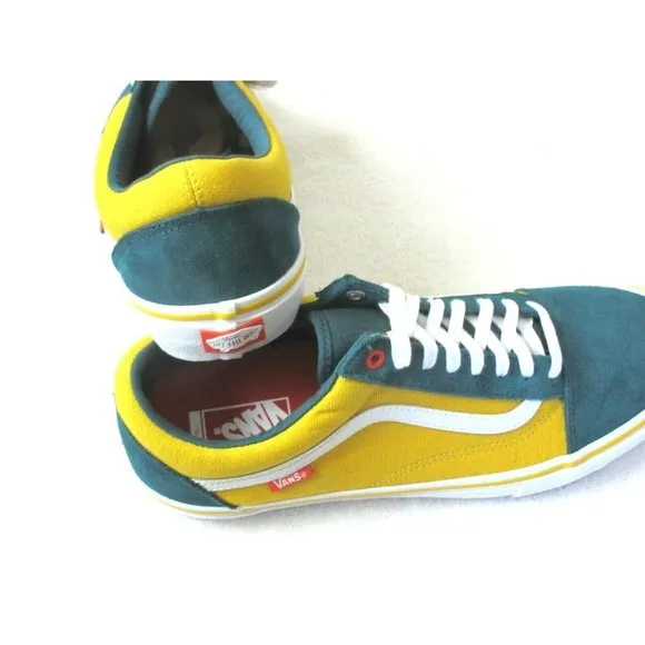 COPY - Vans Mens Old Skool Pro Prime Atlantic Gold Yellow Green Skate Shoes Siz…
