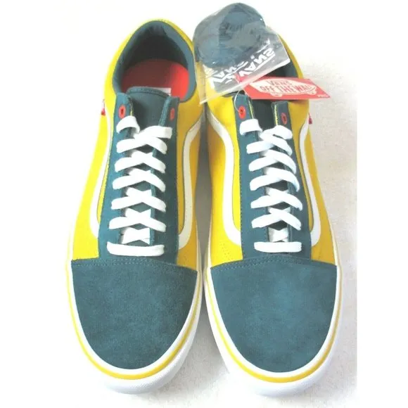 COPY - Vans Mens Old Skool Pro Prime Atlantic Gold Yellow Green Skate Shoes Siz…