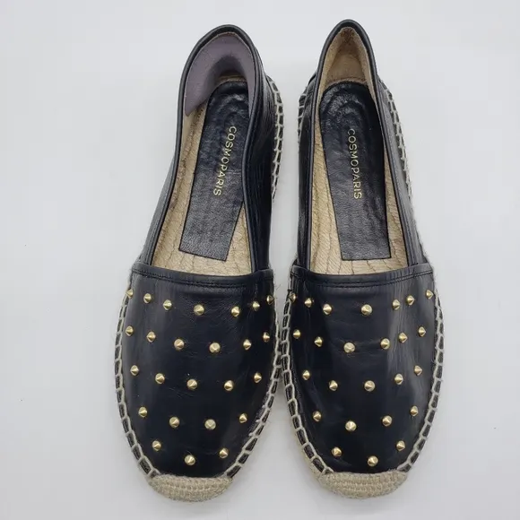 CosmoParis black leather gold studded espadrille shoes Women EU 38 Made in Spain