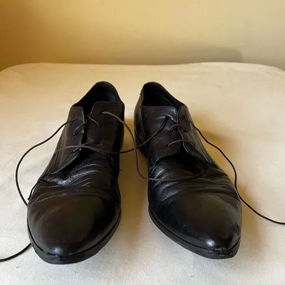 Costume National Black Leather Dress Shoes Lace Up Pointed Toe Mens 7.5