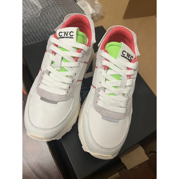 Costume National Women’s White Pink Logo Leather Trainer Sneaker Shoes Size 6