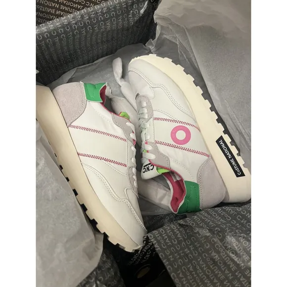 Costume National Women’s White Pink Logo Leather Trainer Sneaker Shoes Size 6