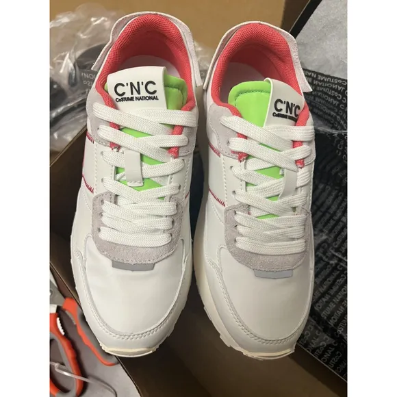 Costume National Women’s White Pink Logo Leather Trainer Sneaker Shoes Size 6