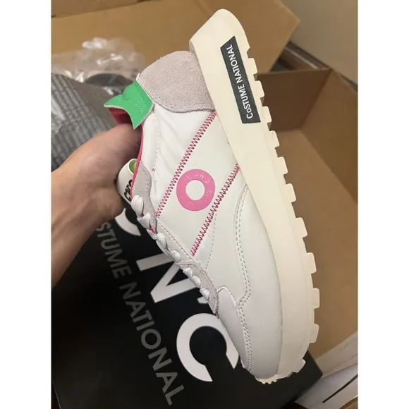 Costume National Women’s White Pink Logo Leather Trainer Sneaker Shoes Size 6
