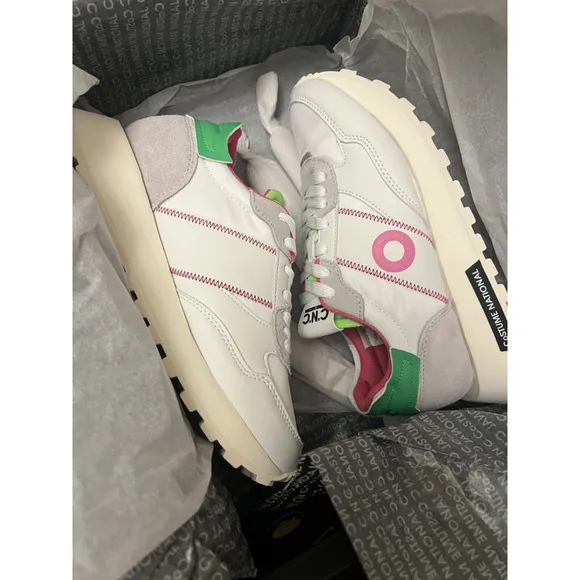 Costume National Women’s White Pink Logo Leather Trainer Sneaker Shoes Size 6