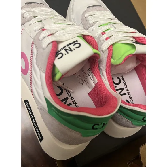 Costume National Women’s White Pink Logo Leather Trainer Sneaker Shoes Size 6