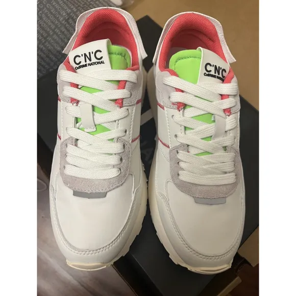 Costume National Women’s White Pink Logo Leather Trainer Sneaker Shoes Size 6