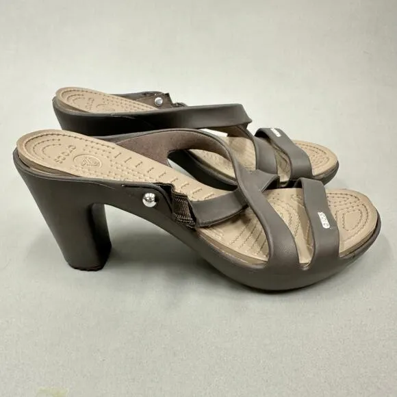 CROCS Cyprus IV Heel Brown Mushroom Brown Sandals Rubber Jelly Womens Size 9