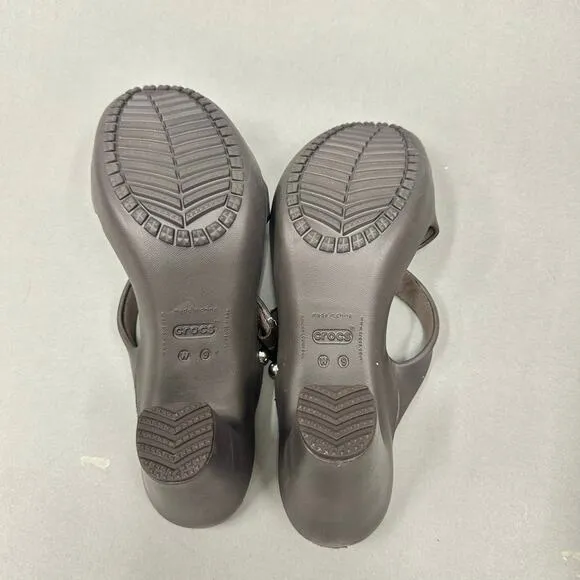 CROCS Cyprus IV Heel Brown Mushroom Brown Sandals Rubber Jelly Womens Size 9