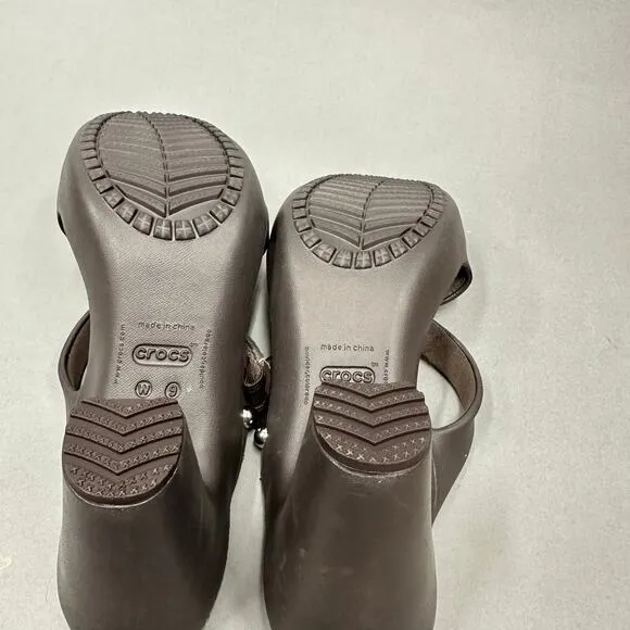 CROCS Cyprus IV Heel Brown Mushroom Brown Sandals Rubber Jelly Womens Size 9