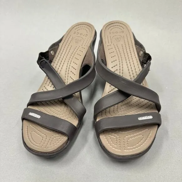 CROCS Cyprus IV Heel Brown Mushroom Brown Sandals Rubber Jelly Womens Size 9