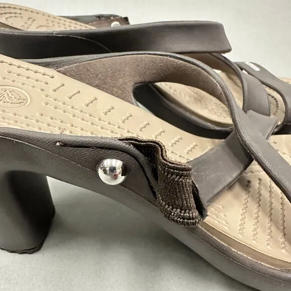 CROCS Cyprus IV Heel Brown Mushroom Brown Sandals Rubber Jelly Womens Size 9