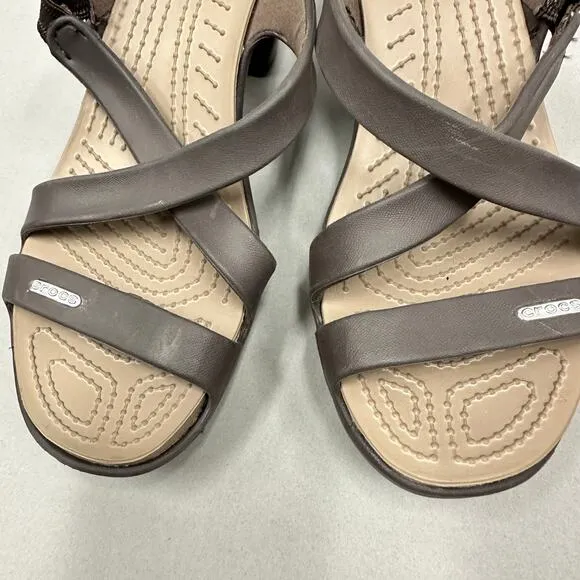 CROCS Cyprus IV Heel Brown Mushroom Brown Sandals Rubber Jelly Womens Size 9