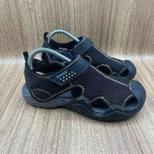 Crocs Swiftwater Mens Size 8 Deck Sandals Shoes Black Gray Mesh