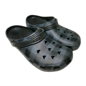 Crocs X Disney Mens Sz 12 Buffalo Check Plaid Sandals Mickey Cutouts *Ltd Ed*
