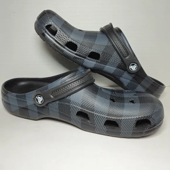 Crocs X Disney Mens Sz 12 Buffalo Check Plaid Sandals Mickey Cutouts *Ltd Ed*