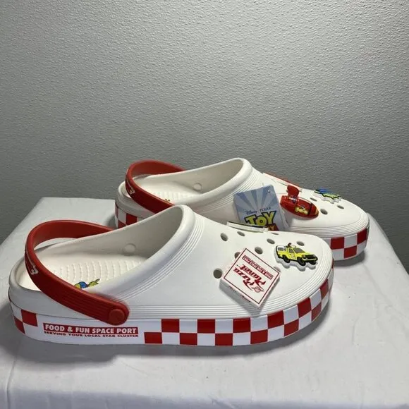 Crocs x Toy Story Pizza Planet Slip-On Shoes White/Red Men’s Size 13 –
