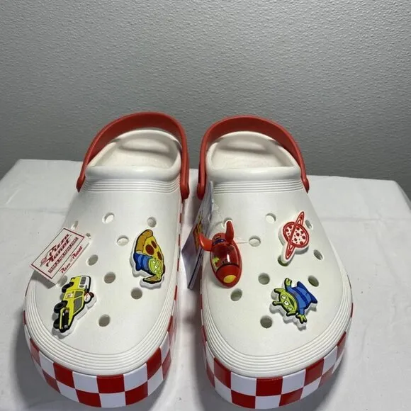 Crocs x Toy Story Pizza Planet Slip-On Shoes White/Red Men’s Size 13 –