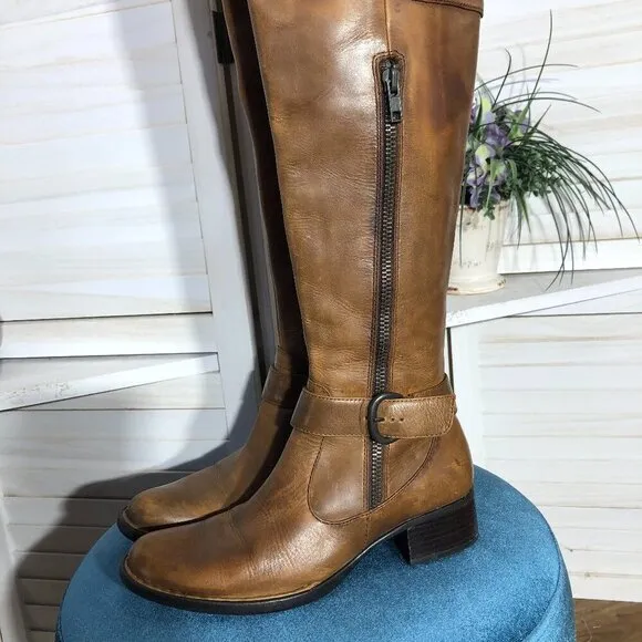 Crown over the knee boots caramel brown steampunk style distressed leather 6.5