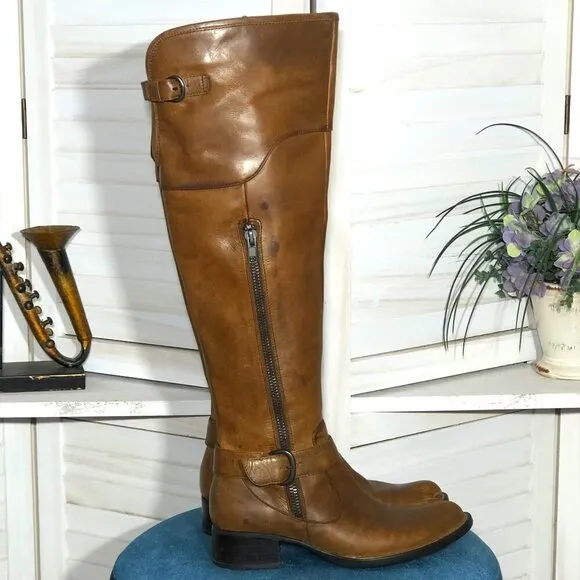 Crown over the knee boots caramel brown steampunk style distressed leather 6.5