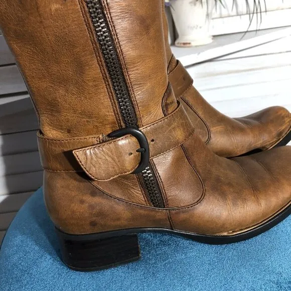 Crown over the knee boots caramel brown steampunk style distressed leather 6.5