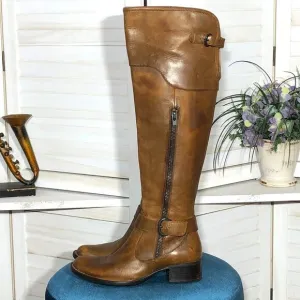 Crown over the knee boots caramel brown steampunk style distressed leather 6.5