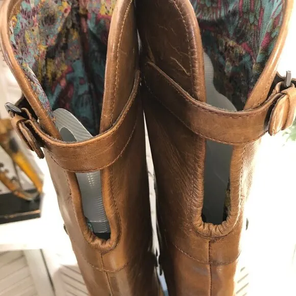 Crown over the knee boots caramel brown steampunk style distressed leather 6.5