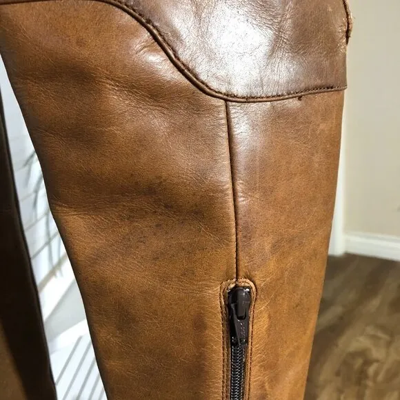 Crown over the knee boots caramel brown steampunk style distressed leather 6.5