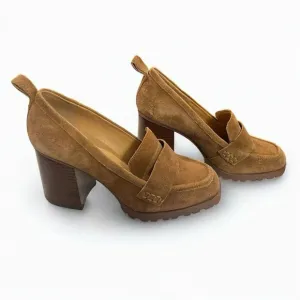 Crown Vintage Heeled Suede Leather Loafer Heeled Booties Women’s Brown 7.5 M