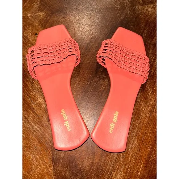 Cult Gaia Maya Woven Leather Open Toe Rubber Sole Sandals Sides Mules 9.5