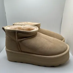 CUSHIONAIRE Women's Genuine Suede pull platform boot  Memory Foam 9 SAND