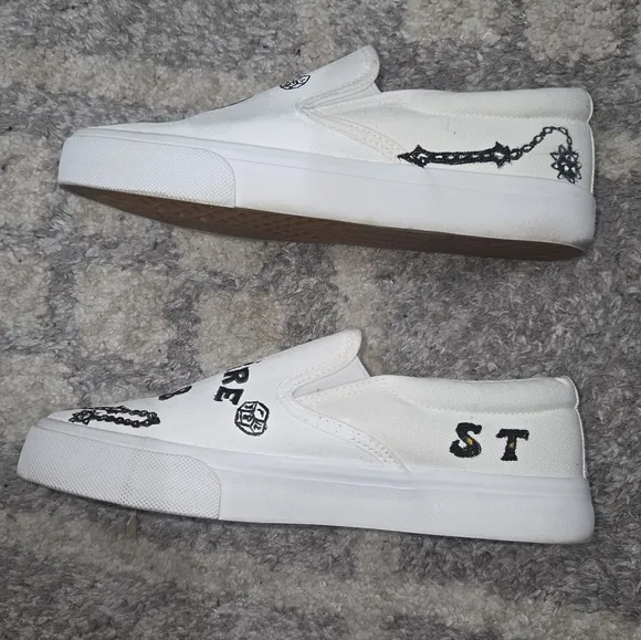 Custom Made STRANGER THINGS White Slip-On Shoes with Graphic Design