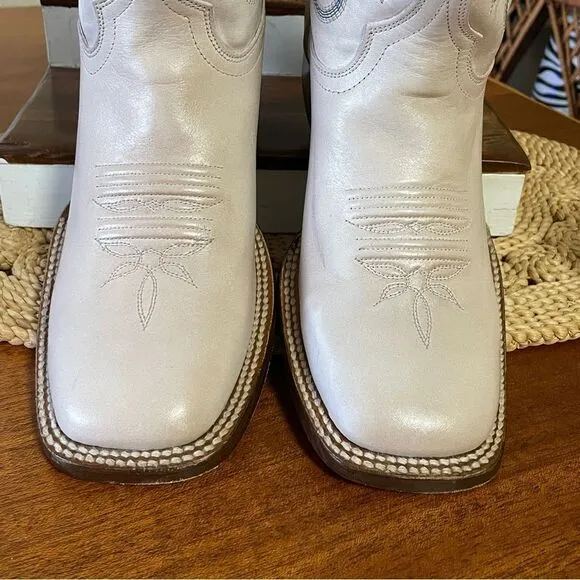 Dan Post Women’s Sugar White Square Toe Leather Cowgirl Boots 5864 Cream Blue