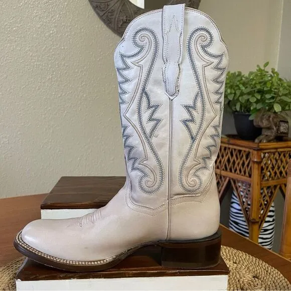 Dan Post Women’s Sugar White Square Toe Leather Cowgirl Boots 5864 Cream Blue