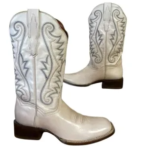 Dan Post Women’s Sugar White Square Toe Leather Cowgirl Boots 5864 Cream Blue