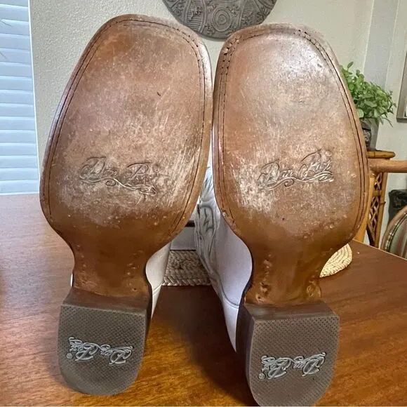 Dan Post Women’s Sugar White Square Toe Leather Cowgirl Boots 5864 Cream Blue