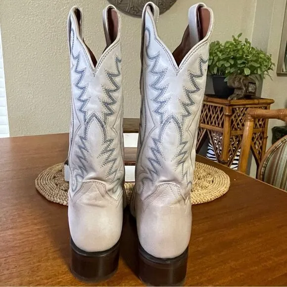 Dan Post Women’s Sugar White Square Toe Leather Cowgirl Boots 5864 Cream Blue