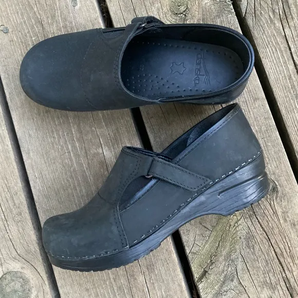 DANSKO Shoes Clogs PROFESSIONAL Non-Slip Black Leather Velcro Elastic Size 37