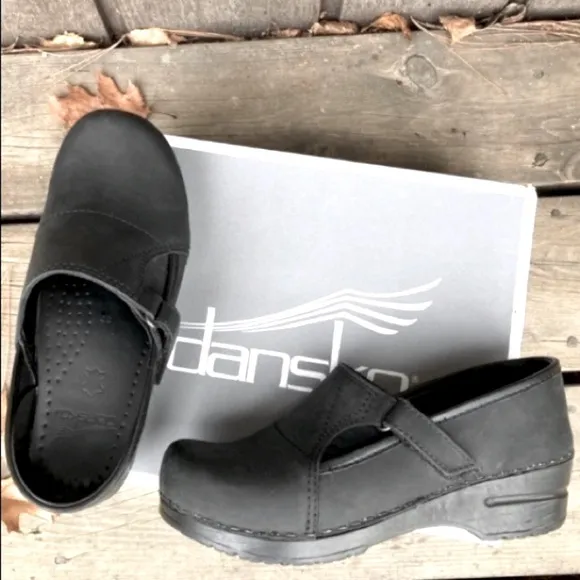 DANSKO Shoes Clogs PROFESSIONAL Non-Slip Black Leather Velcro Elastic Size 37