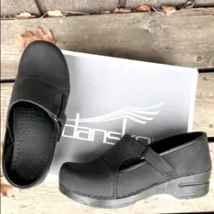 DANSKO Shoes Clogs PROFESSIONAL Non-Slip Black Leather Velcro Elastic Size 37