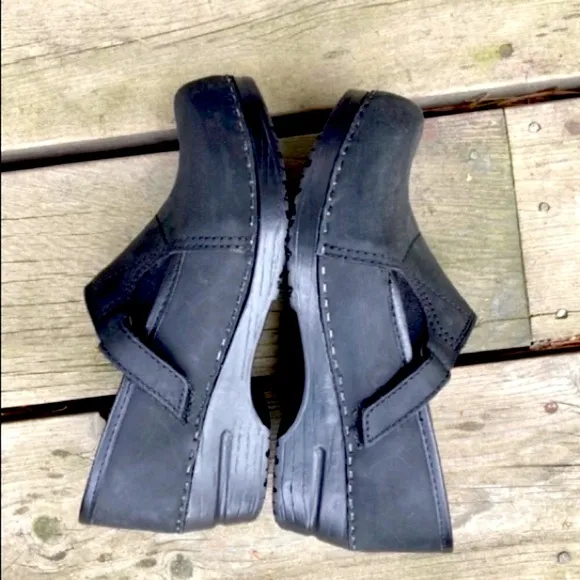 DANSKO Shoes Clogs PROFESSIONAL Non-Slip Black Leather Velcro Elastic Size 37