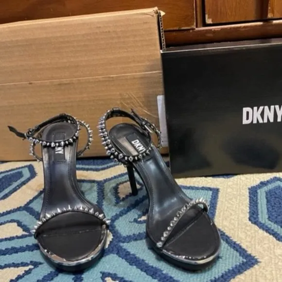DKNY Dacia Silver Studded Dress Stiletto Sandals Size 6.5
